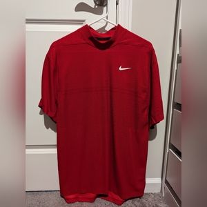 Tiger Woods Nike Dri-FIT Red Mock Turtle Quail Logo